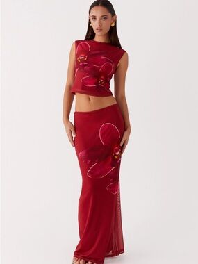 Peppermayo Waiting For Dawn Mesh Maxi Skirt & Top Set - Rosa